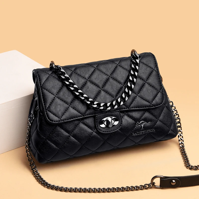 凯迪菲尼袋鼠时尚小香风单肩包菱格链条小包休闲气质斜挎真皮女包