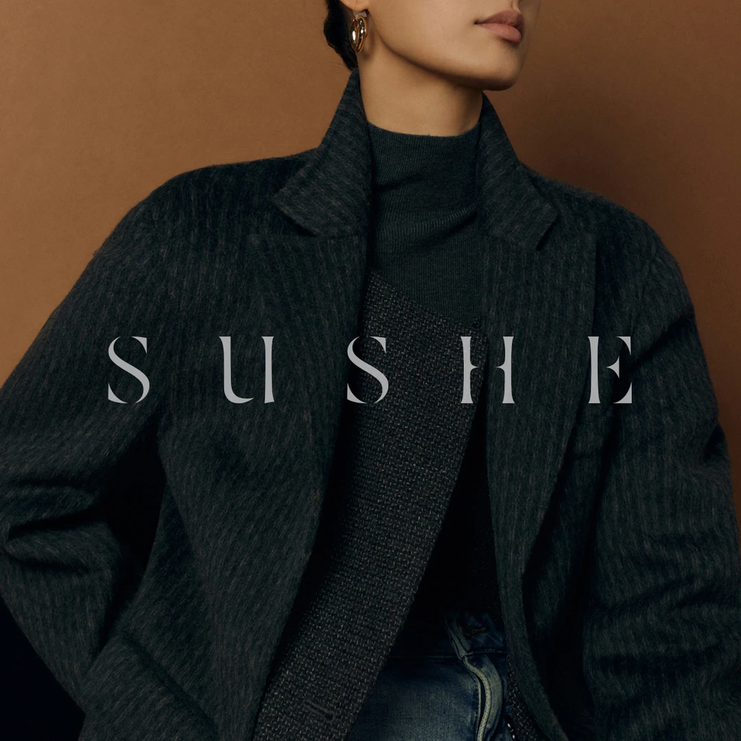 束皙/SUSHE 老钱风复古线条假两件手工双面粗纺绵羊毛西装外套女