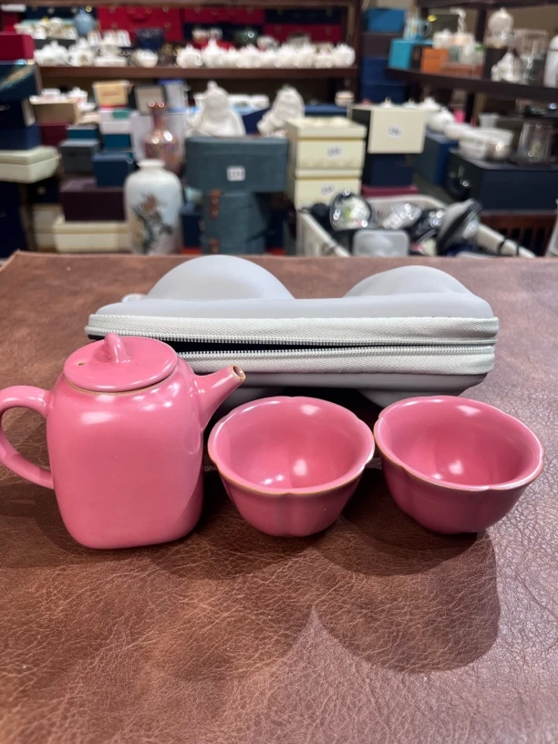 340胭脂红茶壶一壶二杯旅行茶具