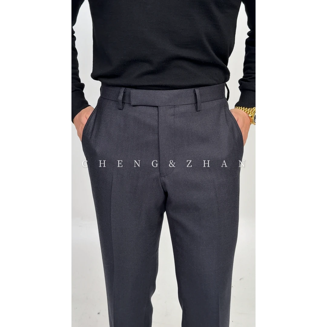 纯羊绒 撑展【黑标】手工工艺【纯羊绒西裤】男士枪灰色修身西裤-4