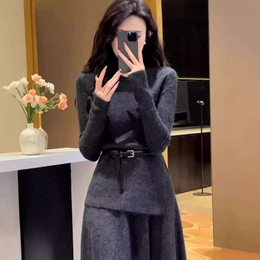 针织毛衣连衣裙女秋冬季2024新款小香风内搭套装高级感穿搭两件套