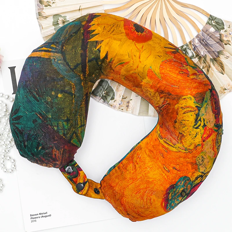 U型枕香云纱桑蚕丝枕头便携手工户外立体旅行轻奢飞机创意睡枕