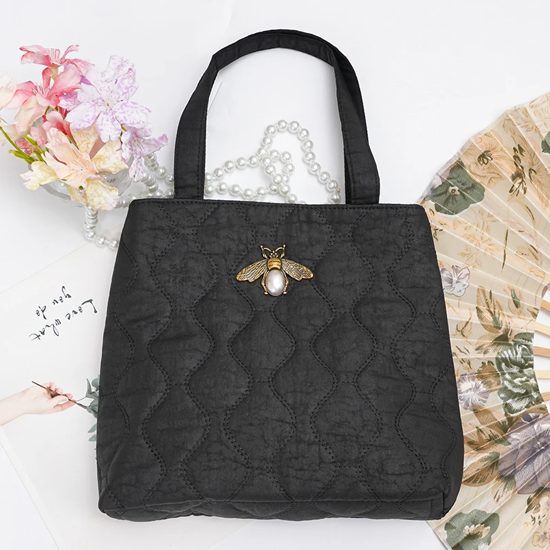 香云纱桑蚕丝包包水波纹黑龟手拎包国风大气手提包便携立体中国风