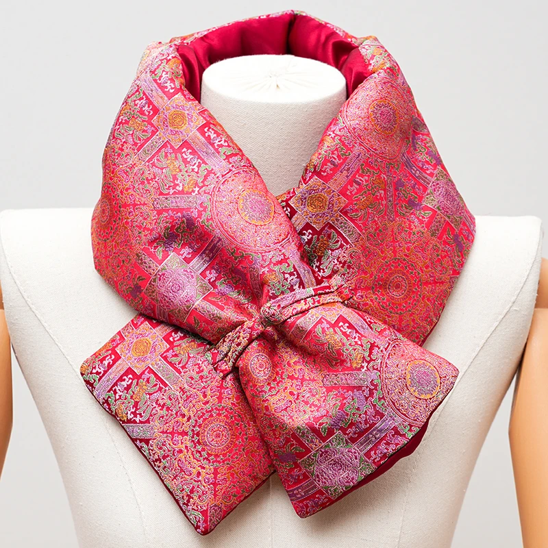 保暖围巾香云纱桑蚕丝围脖宋锦民族风秋冬碎花短款高档百搭大方