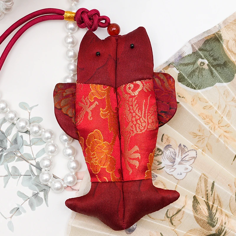 非金属布艺吊坠 宋锦双鱼挂坠挂件车饰桑蚕丝手机坠时尚吉祥结婚