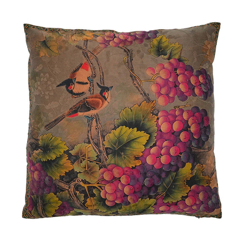 抱枕【喜上眉梢】双面香云纱真丝桑蚕丝抱枕民族风中式简约卧室