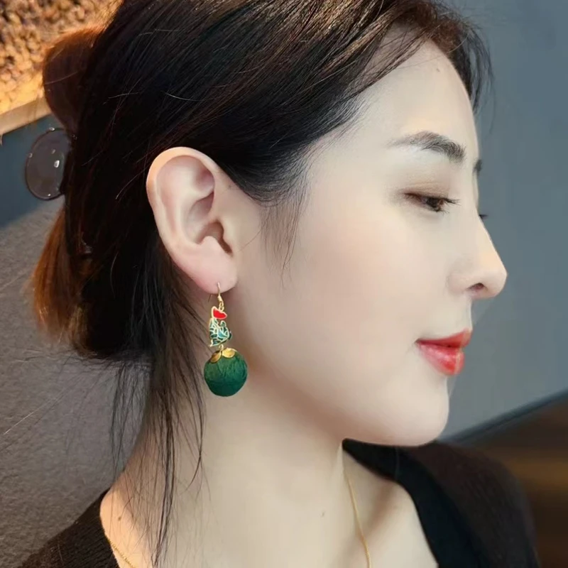 合金布艺耳饰 年年有鱼925银香云纱桑蚕丝耳饰耳钉中国民族风