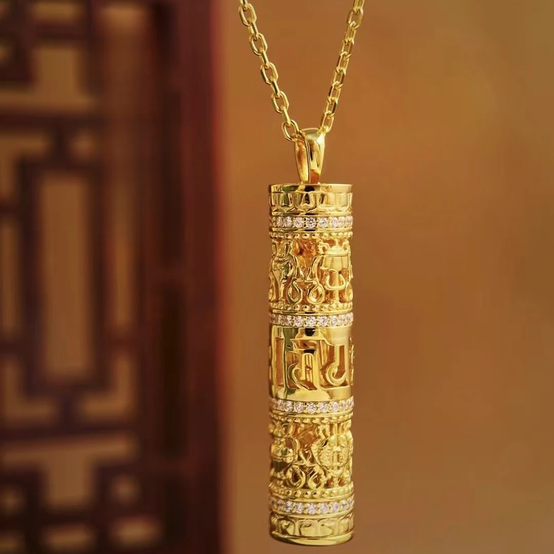 坠链均925银锆石 经典古法观音菩萨佛黄色项链男女士随身吊坠款新