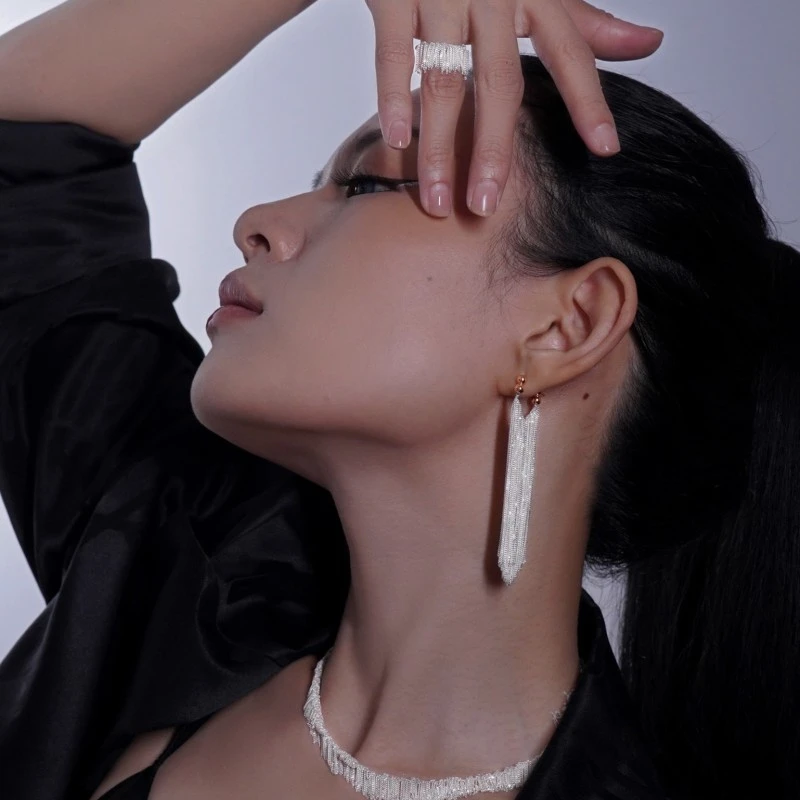 925银耳饰 气质小众长爆款瀑布流苏耳环女高级感耳钉轻奢耳饰