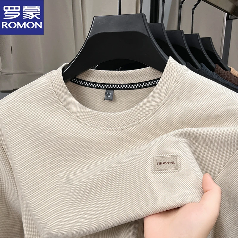 罗蒙秋冬季新款男士双面德绒长袖圆领卫衣时尚休闲百搭纯色上衣潮