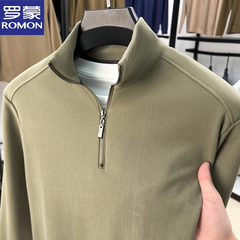 罗蒙半高拉链领德绒卫衣男士秋冬季纯色长袖T恤休闲百搭打底衫潮