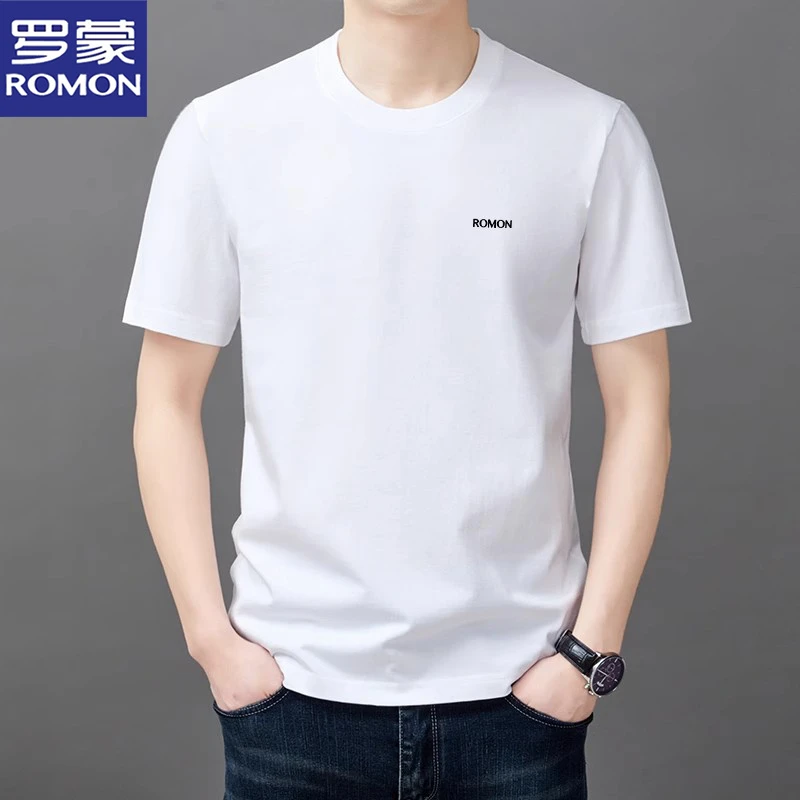 罗蒙男士夏季新款潮流纯棉圆领上衣休闲透气潮牌短袖t恤男