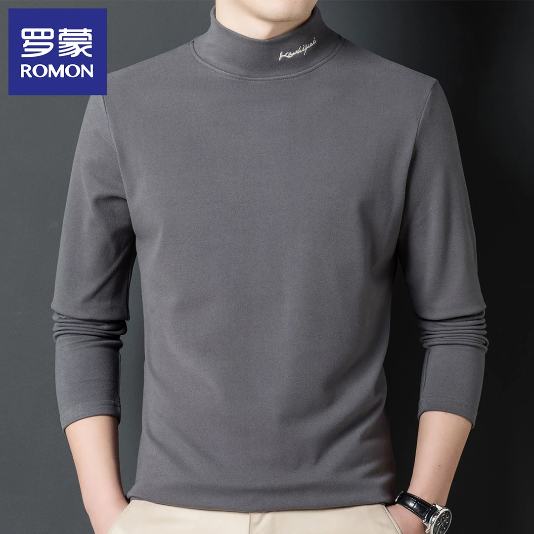 罗蒙双面绒男士秋冬季半高领保暖长袖T恤时尚休闲内搭德绒打底衫