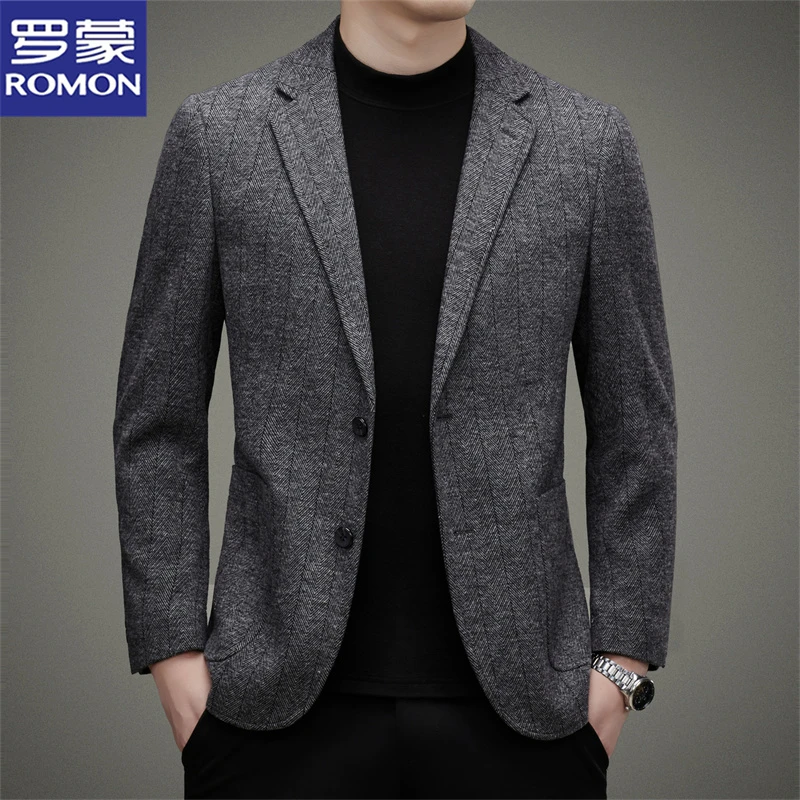 罗蒙 含绵羊毛西服外套男士秋冬季新款商务休闲中青年正装小西装