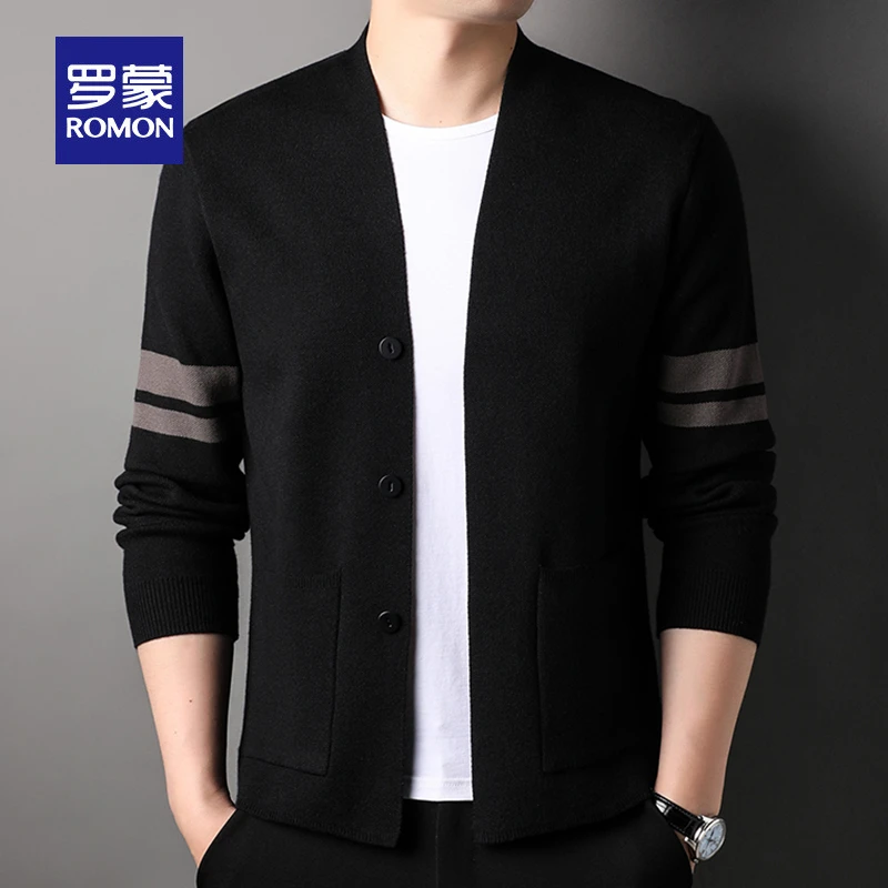 罗蒙2025新款春秋季针织开衫男士休闲宽松外套百搭上衣中青年毛衣