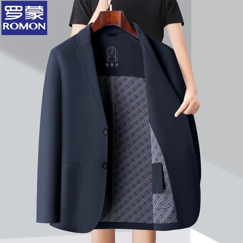 罗蒙春秋季新款男士西装外套中年爸爸装上衣休闲商务便西夹克衫潮
