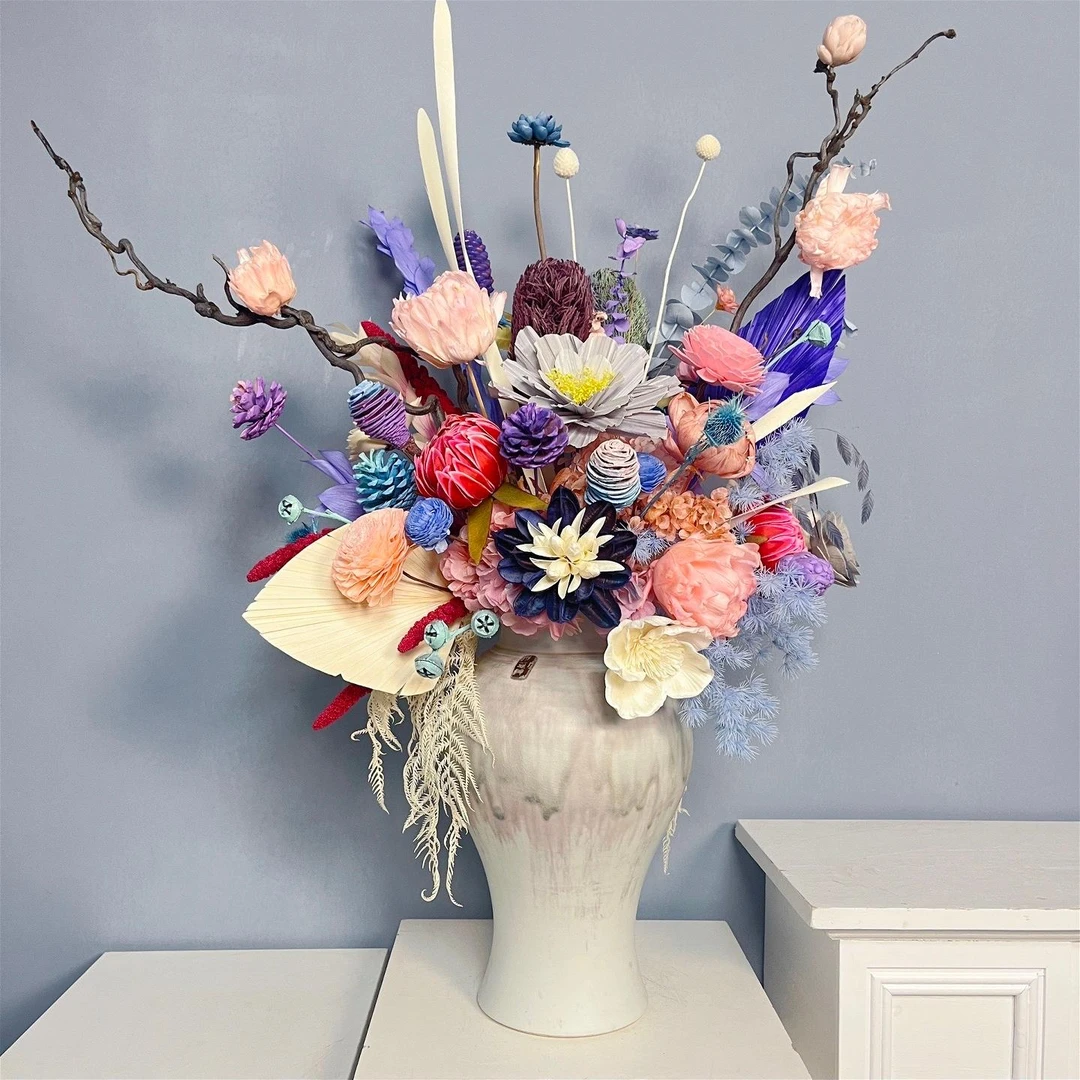 高级永生花花艺家居插花摆件玄关电视柜角机沙发摆件