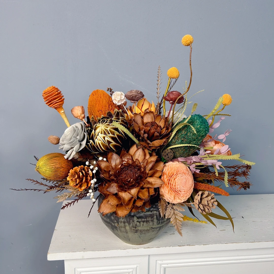 高级感餐桌花干花永生花客厅轻奢摆件品质真花