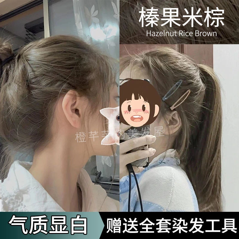 榛果米棕色黑紫色2023流行色显白自己在家染发剂膏显白网红植物