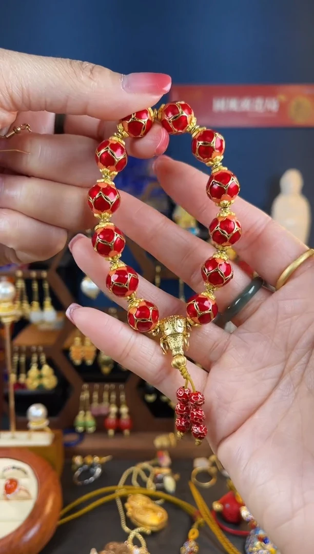 【闪购商品】玫红色莲花珐琅手串