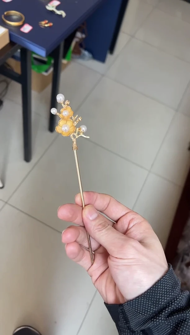 【闪购商品】双梅花珐琅景泰蓝发簪