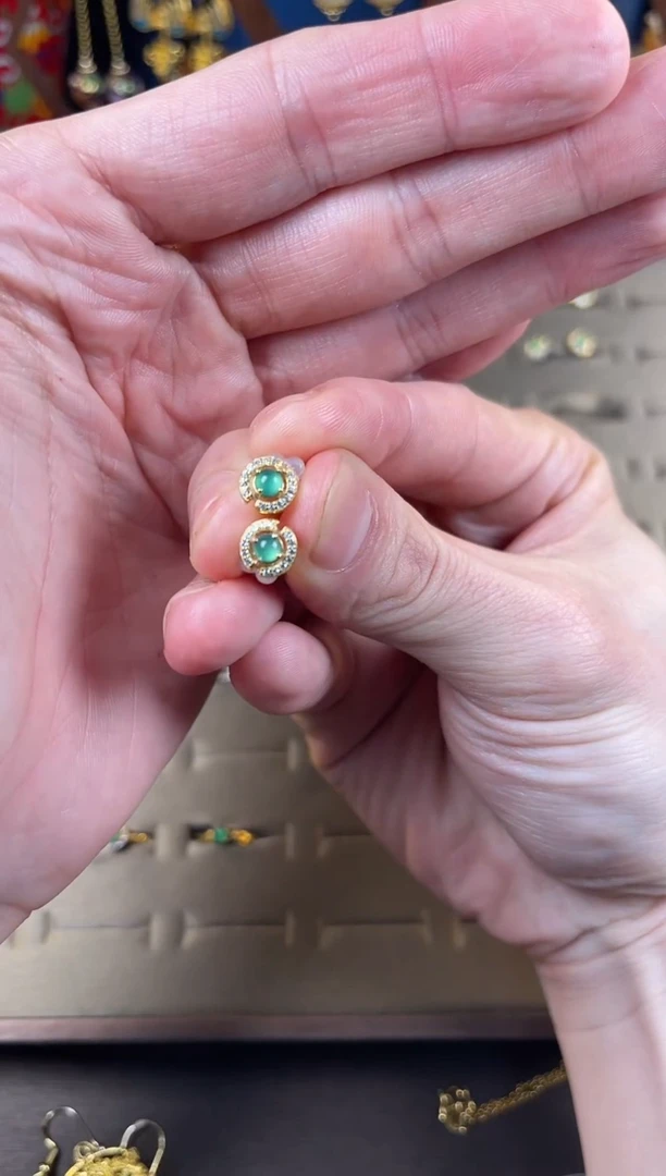 【闪购商品】翡翠耳饰银S925镀金镶嵌耳钉