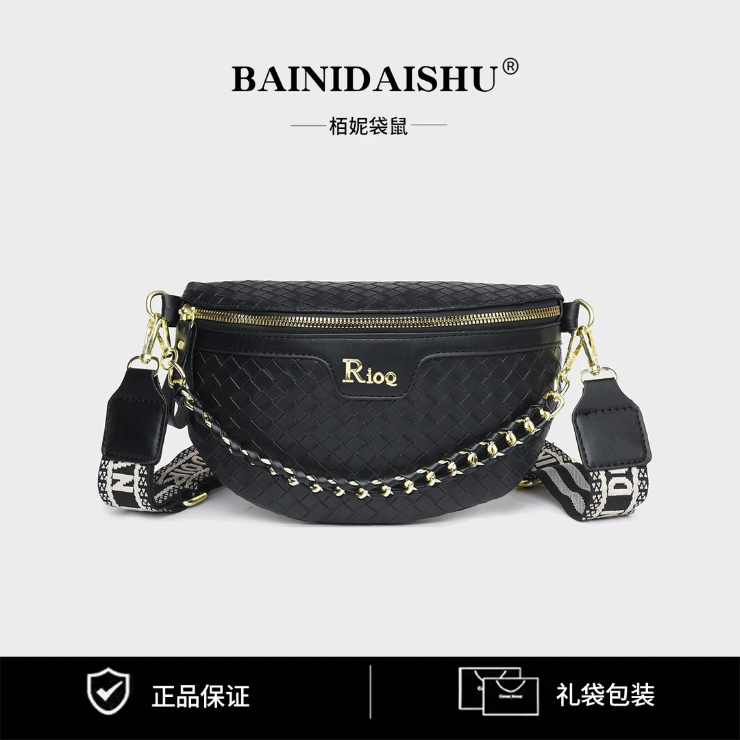 新款时尚腰包韩版流行百搭时尚单肩包8332黑方块