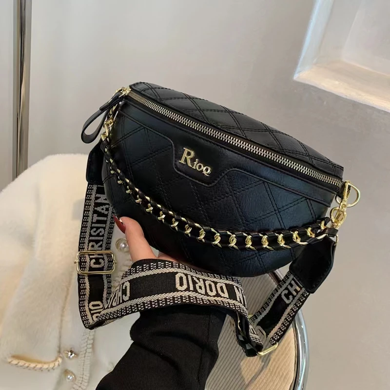 简约经典黑色枕头包百搭潮流单肩黑色斜挎包2224黑色