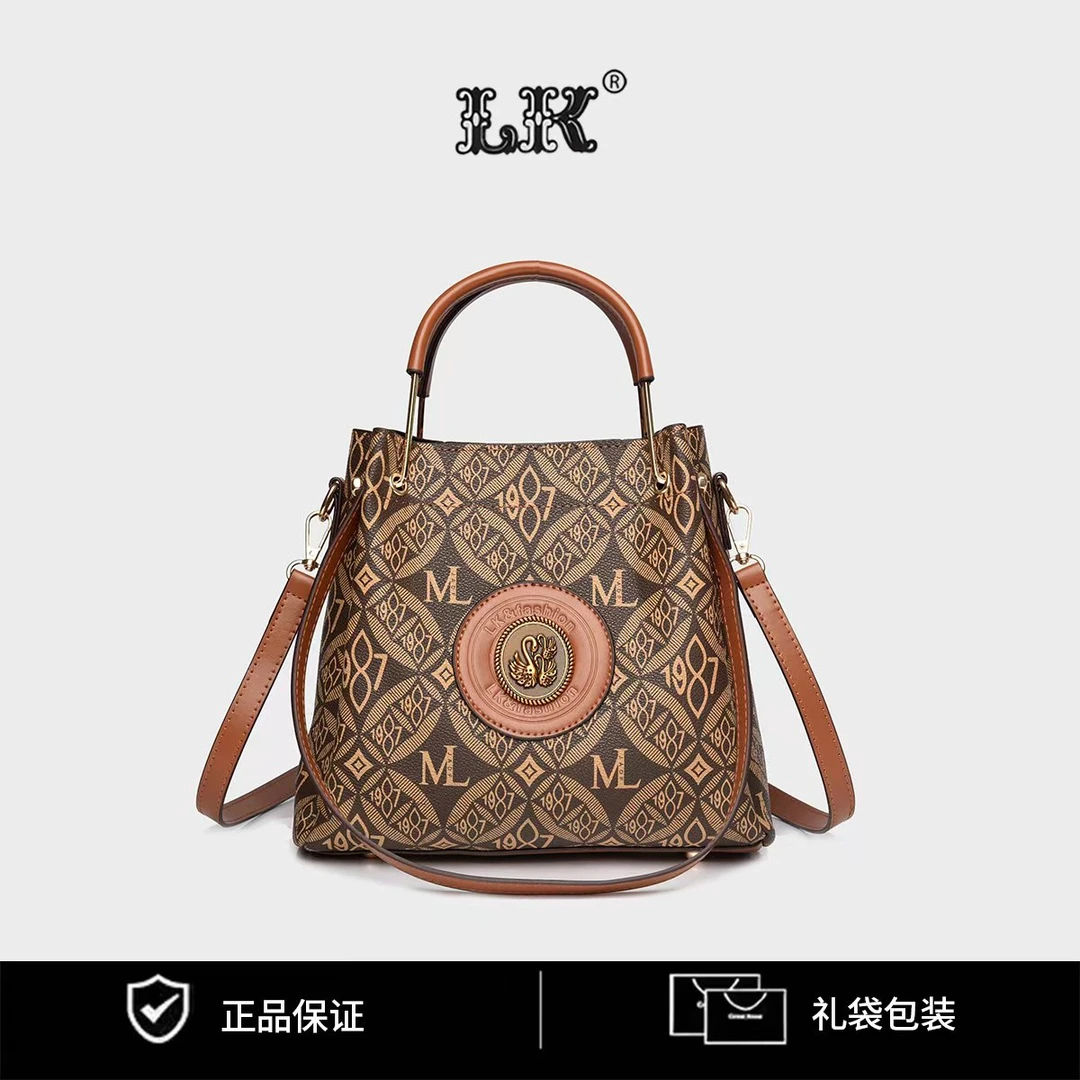 大容量包女士单肩斜挎水桶包休闲女士手提包193-1987棕