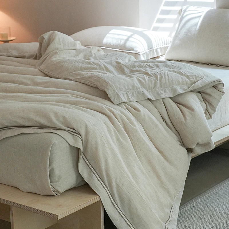 【麦穗 】北欧轻奢天丝麻四件套工艺款纯色亚麻床上用品天丝床品