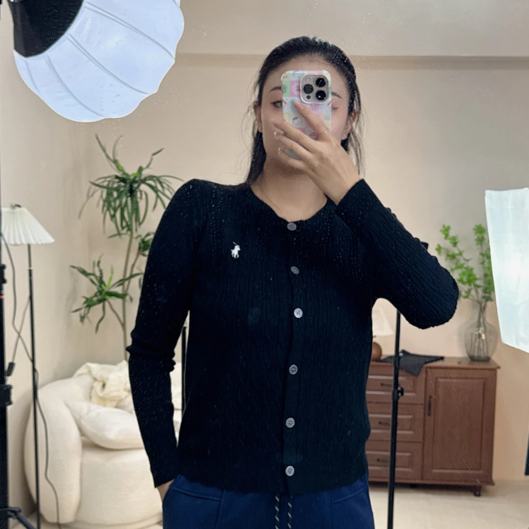 小马刺绣麻花针织开衫女秋冬早春复古圆领红色白色毛衣外套