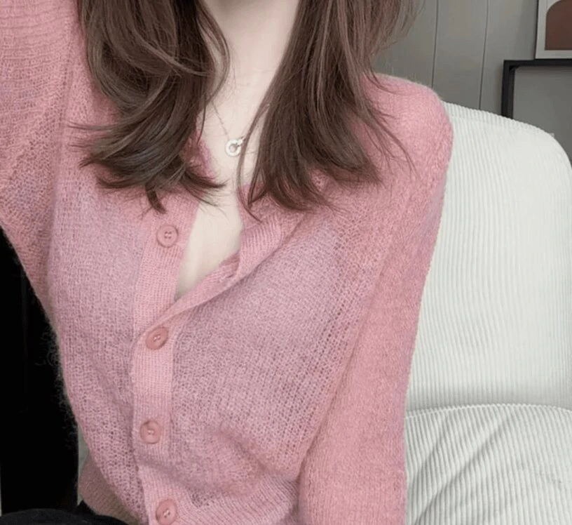 洋气减龄粉色毛衣慵懒风长袖针织开衫24100102