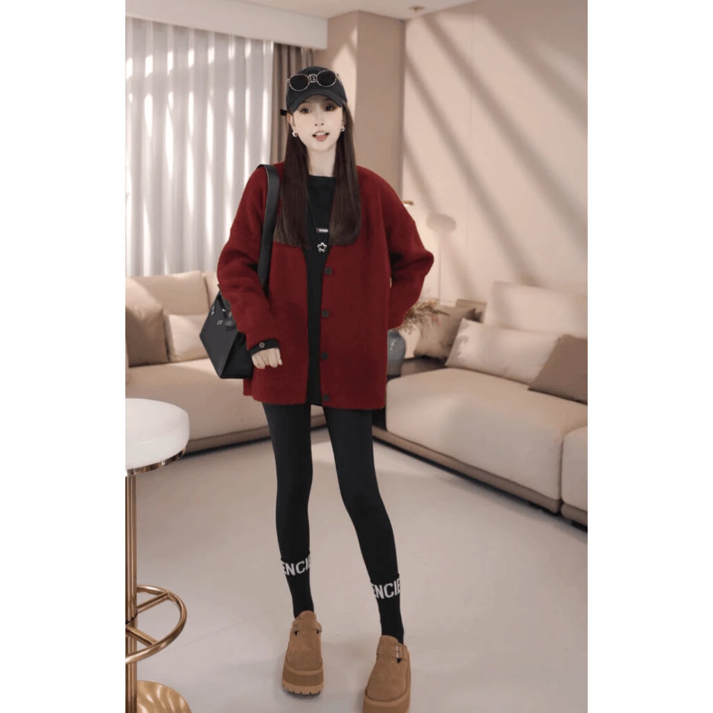 【巴黎夜色】B90237秋冬新款宽松时尚轻奢减龄简约纯色毛衣开衫外套