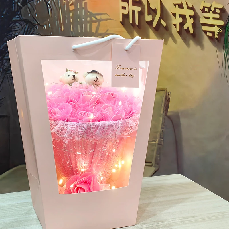 手捧玫瑰花台灯情人节结婚礼物送女神少女房间装饰卧室床头小夜灯