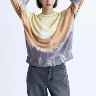 【美琪mmcp1217】rox棉质扎染女士圆领长袖T恤 女卫衣