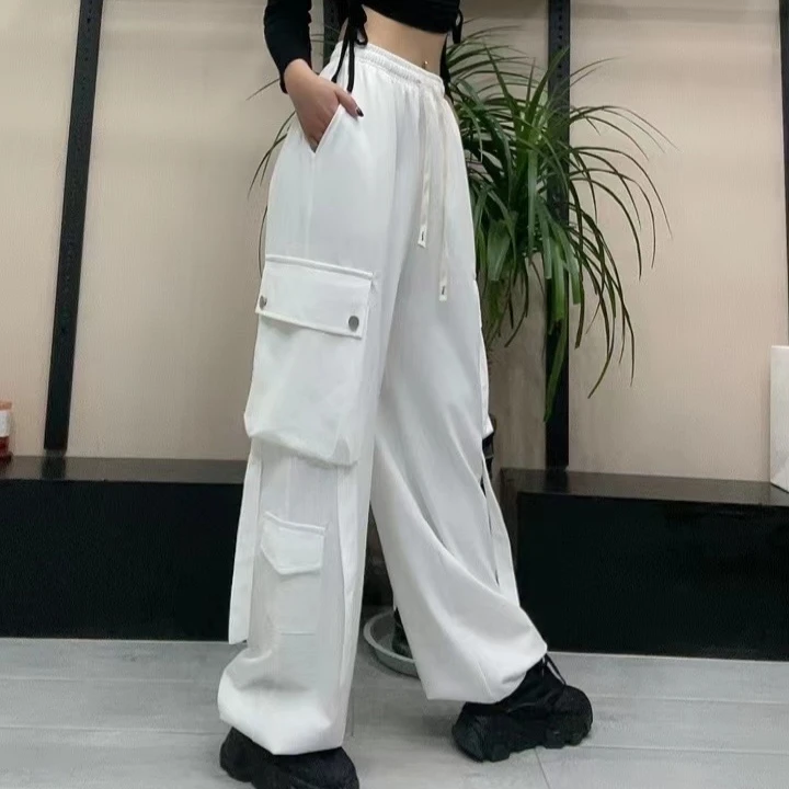 情侣飘带中国红工装裤曳步舞男女爵士舞宽松版刺绣百撘直筒灯笼裤
