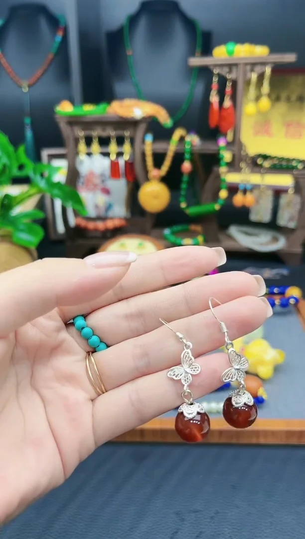 【闪购商品】南红玛瑙耳饰银S925镶嵌417000