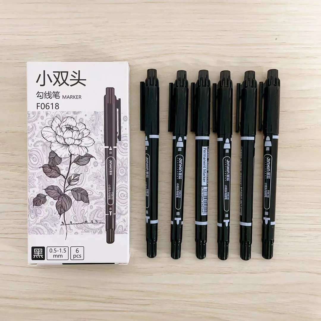 1498 金芯小双头勾线笔F0618（一盒6支）