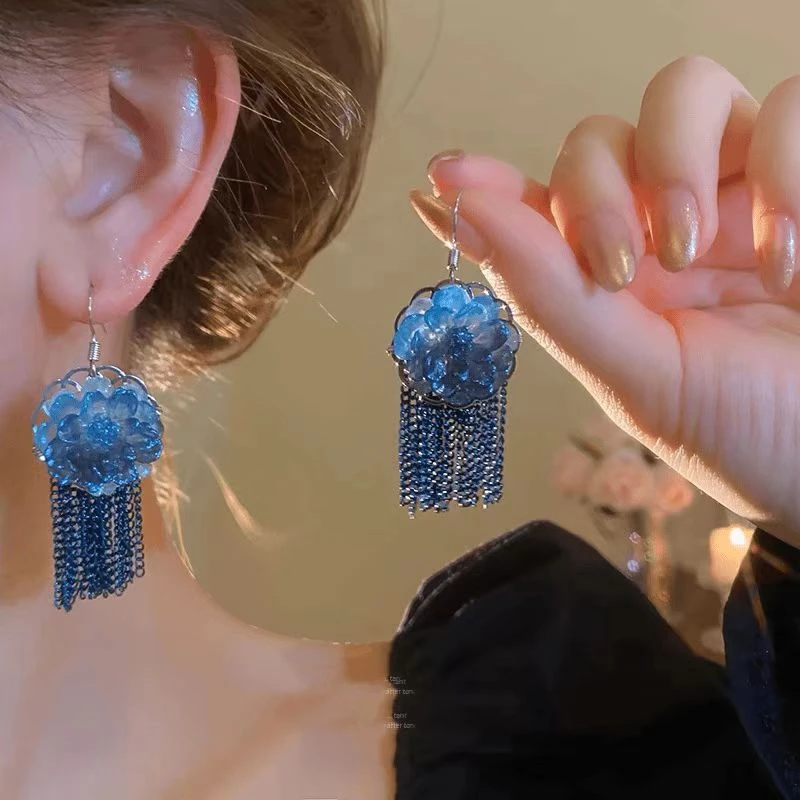 铜合金耳饰 【花意浓】花朵流苏耳钩个性小众设计款-649