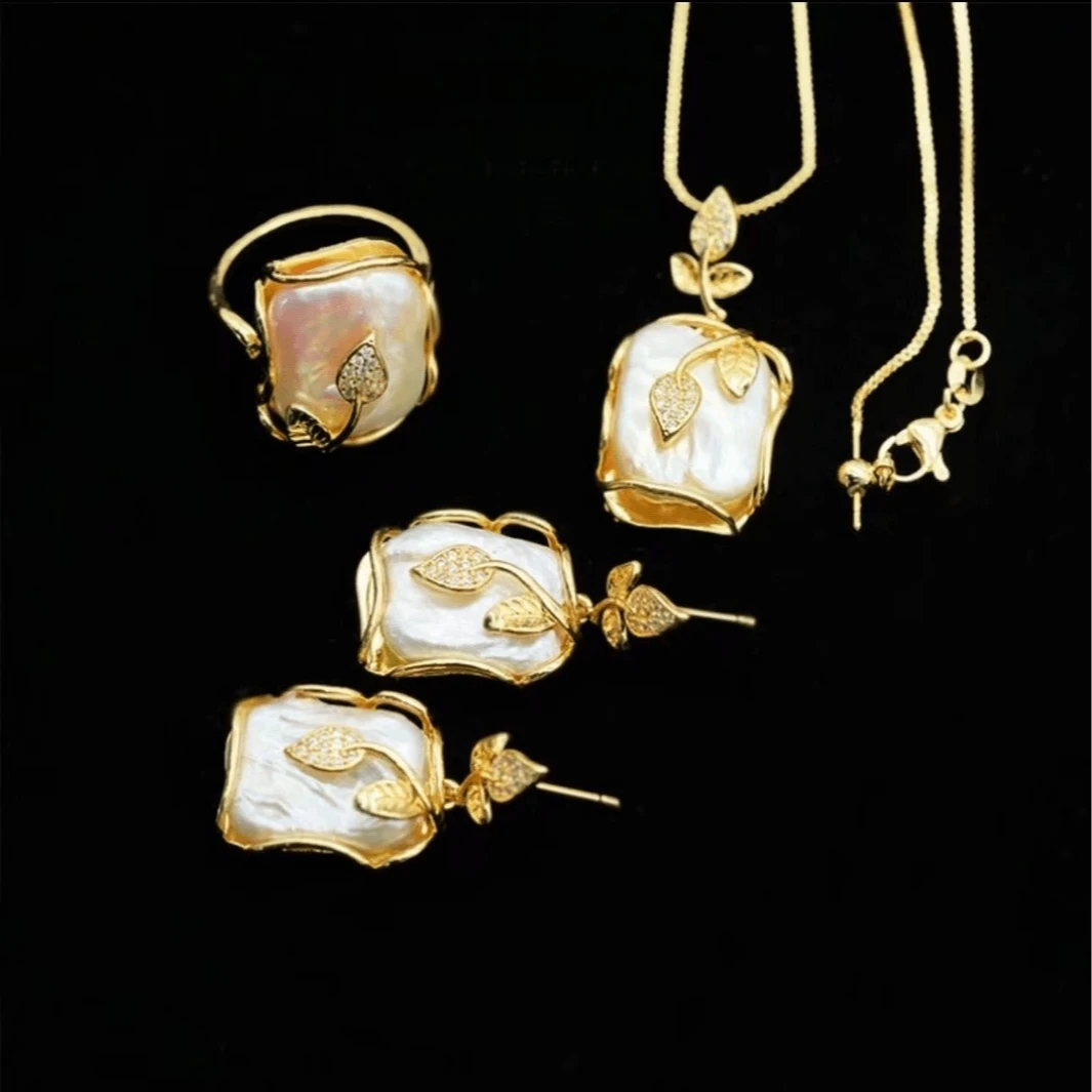 铜合金耳饰 耳钉戒指项链三件套法式气质时尚百搭三件套-536