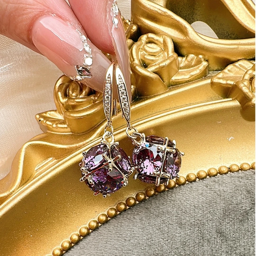 铜合金耳饰 【紫颜知己】法式轻奢气质紫色重工镶嵌优雅-556