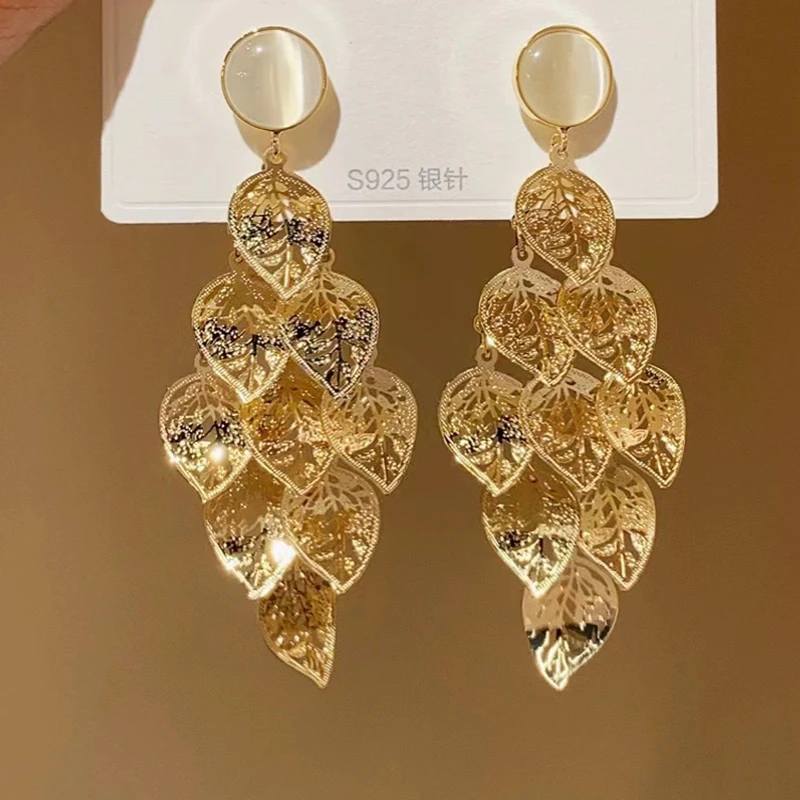 铜合金耳饰 【金枝玉叶】优雅知性灵动耳环女耳饰