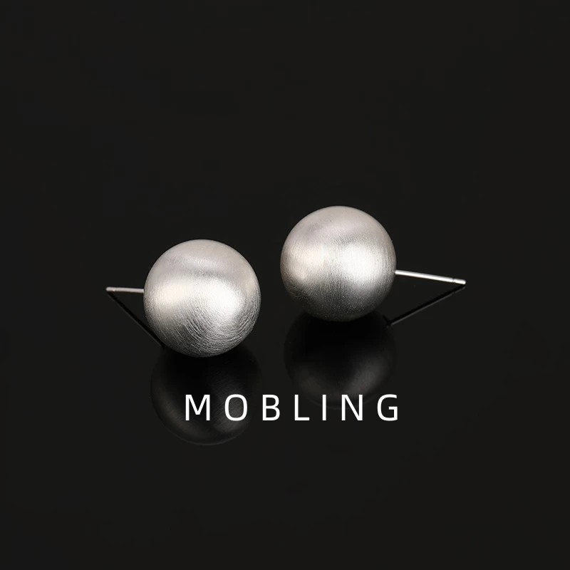 铜合金耳饰 欧美金属拉丝面圆球耳钉女冷淡风轻奢开口指环戒子ins