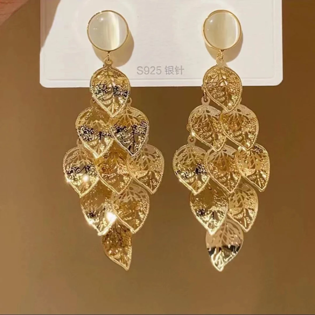 铜合金耳饰 【金枝玉叶耳环女】时尚显气质耳饰女