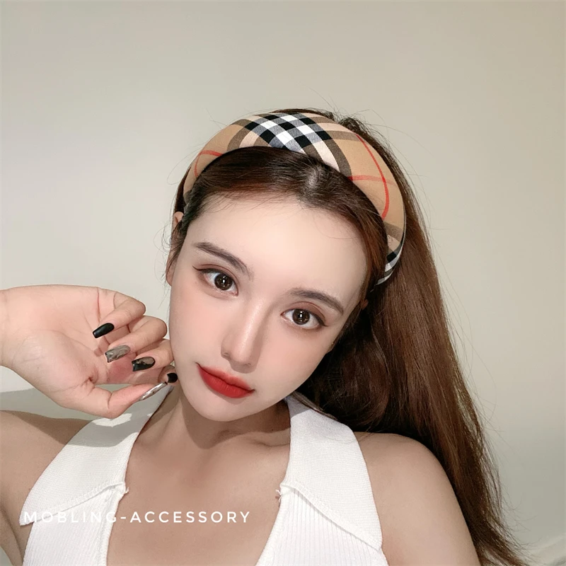 Mobling 非金属布艺发饰 法式经典复古格纹海绵发箍女夏优雅百搭