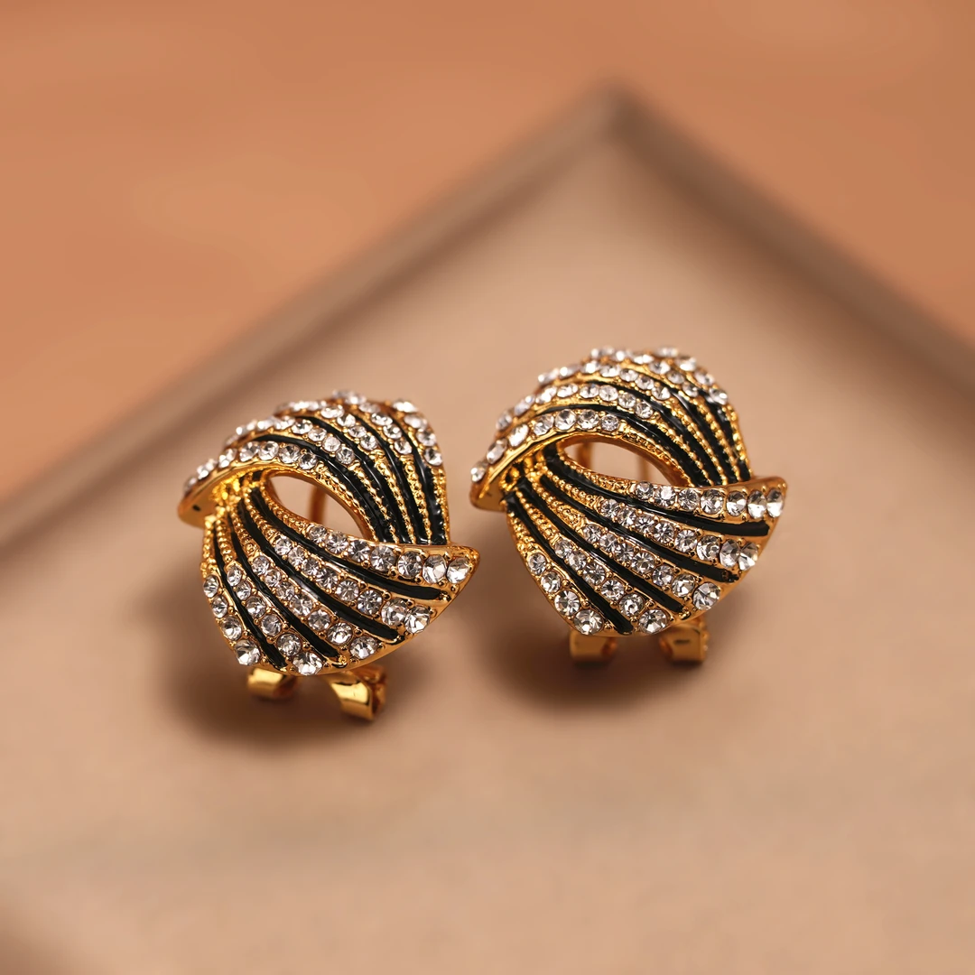 铜合金合成锆石耳饰 精致时尚黑白条纹耳钉女轻奢小众耳环新款ins