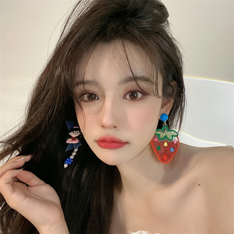 Mobling 合金亚克力耳饰 小众可爱草莓冰淇淋不对称水果耳环女夏