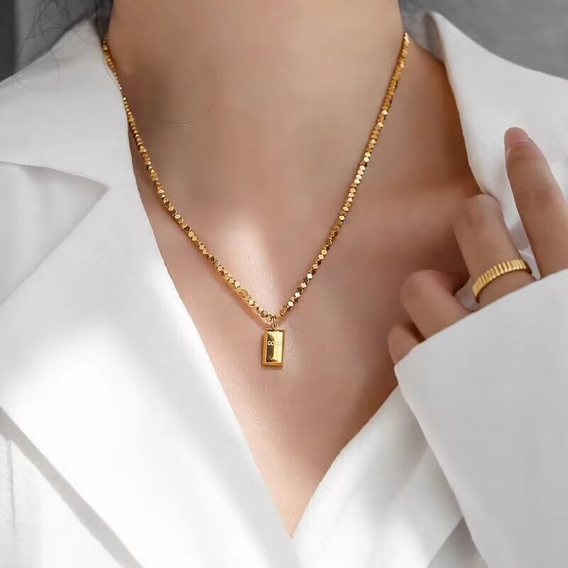 钛钢项链 高品质~设计感小众轻奢镀18K金碎银子项链女高级不掉色