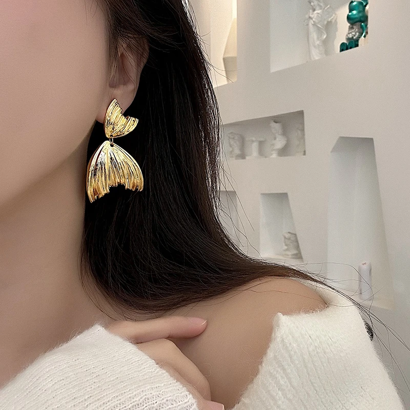 铜合金耳饰  欧美小众气质个性人鱼尾耳环ins高级素款耳钉女014