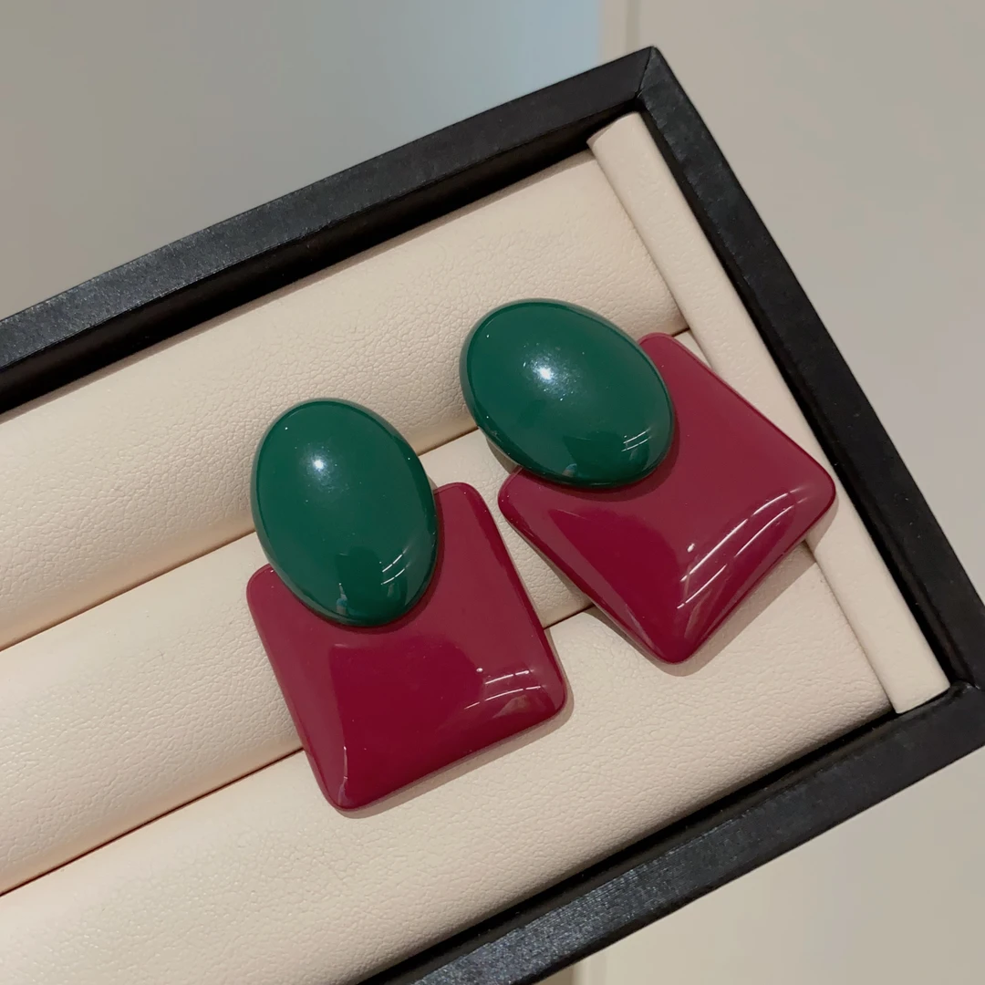 非金属树脂耳饰 【大漂亮耳环女】流行红绿色耳饰女